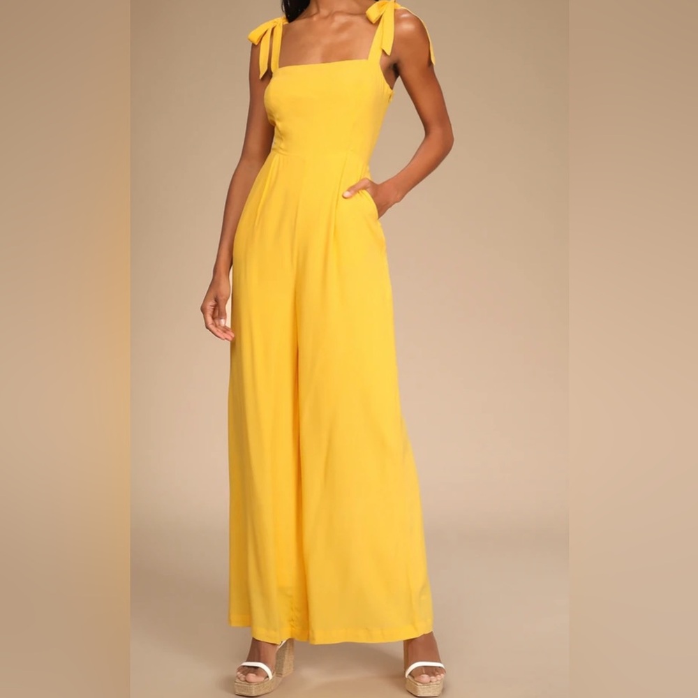 Sunny Sweetness Yellow Tie-Strap Jumpsuit - Lulus